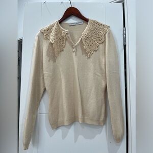 Vintage Beige Sweater with Oversized Lace Collar